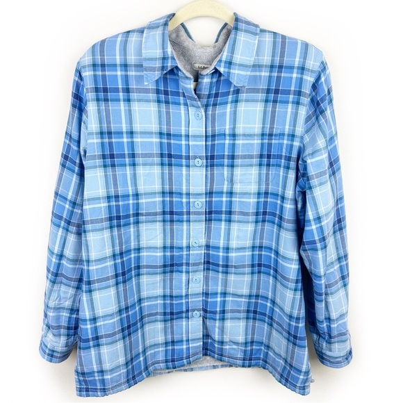 L.L. Bean Fleece Lined Flannel shirt Jacket plaid blue Shacket size: M - Picture 1 of 9